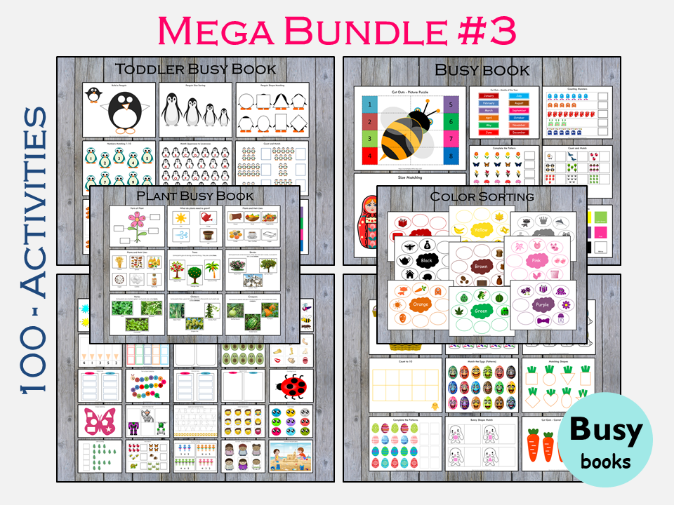 Busy Book Toddler, Printables, Preschool Busy Book, Bundle 3, 100 Activity Pages, Busy Binder, Kindergarten, Learning Binder, Homeschool, WWF191