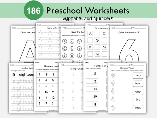 Alphabet and Numbers Worksheets, Preschool Worksheets, Pre K, Kindergarten Learning Bundle, Printable Toddler Worksheets, Tracing Workbook, WWF192