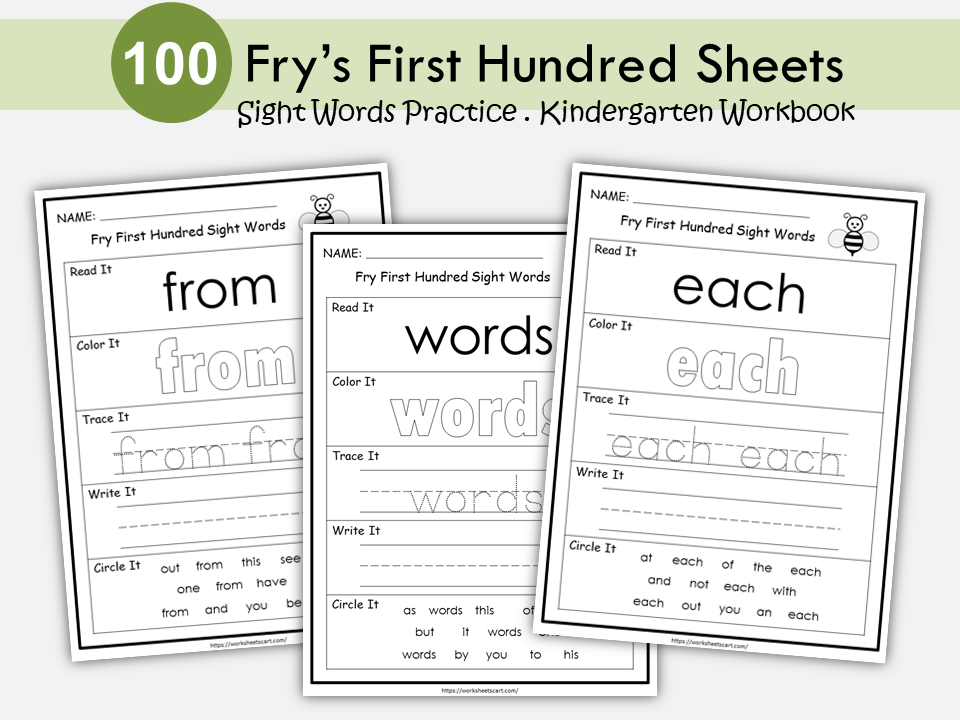 100 Fry Sight Words Worksheet Printable, Sight Words Bundle, Fry First Hundred Sight Word Work Sheets, Kindergarten, First Grade, Homeschool, WWF193