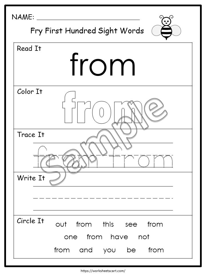 100 Fry Sight Words Worksheet Printable, Sight Words Bundle, Fry First Hundred Sight Word Work Sheets, Kindergarten, First Grade, Homeschool, WWF193