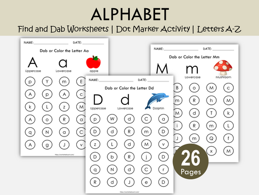 Alphabet Dab & Color Worksheets for Preschool & Kindergarten, WWF196