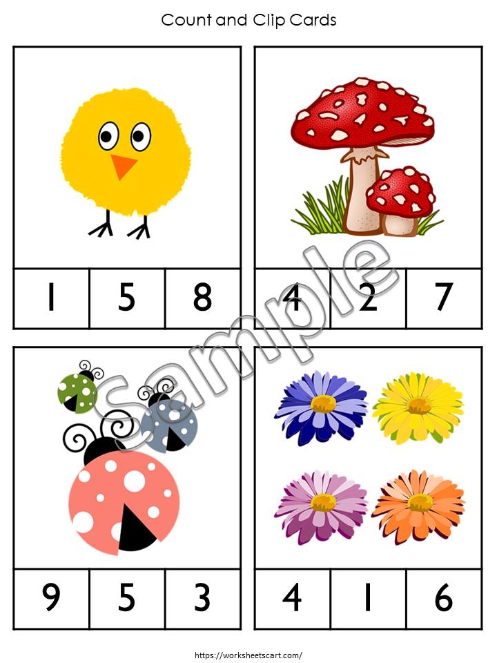 Number Preschool Printable, Number Clip Cards, Count and Clip Math Cards, Numbers 1-10, Counting Activity, Number Sense, Kindergarten Math, WWF198