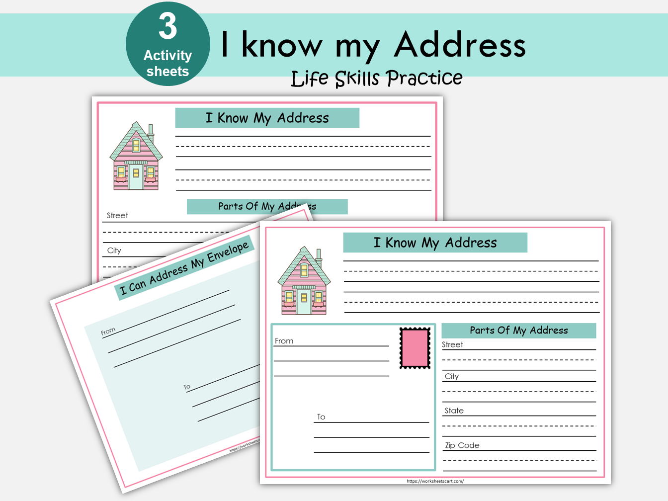 My Address Kids Activity, I Know My Address, Life Skills, Toddler Busy Binder, Kindergarten Address Practice Worksheet, Addressing Envelope, WWF199