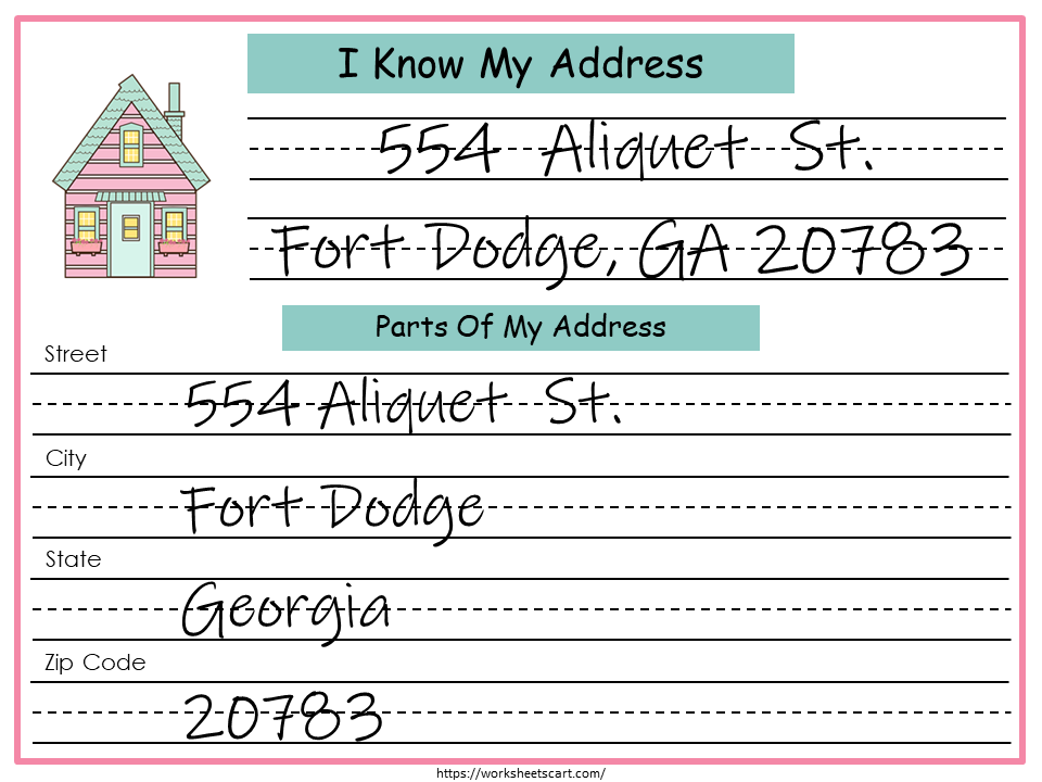 My Address Kids Activity, I Know My Address, Life Skills, Toddler Busy Binder, Kindergarten Address Practice Worksheet, Addressing Envelope, WWF199