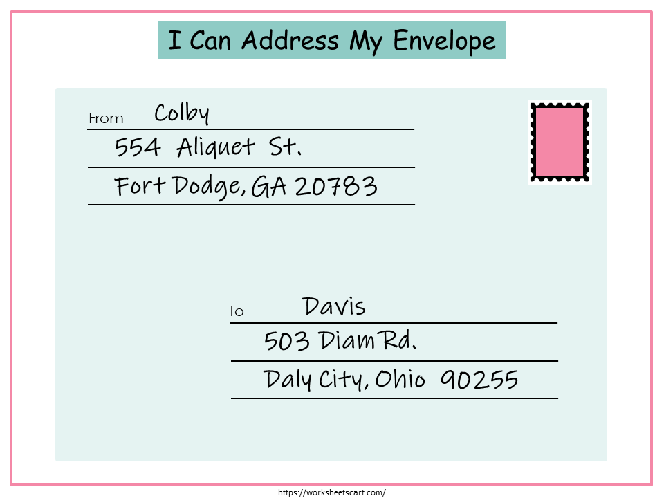 My Address Kids Activity, I Know My Address, Life Skills, Toddler Busy Binder, Kindergarten Address Practice Worksheet, Addressing Envelope, WWF199