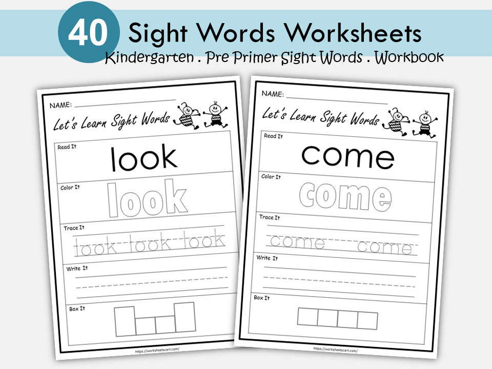Sight Word Worksheet for Preschool, Dolch Pre Primer 40 Sight Words, Sight Words Bundle, Preschool Printable, Kindergarten, Educational, WWF201