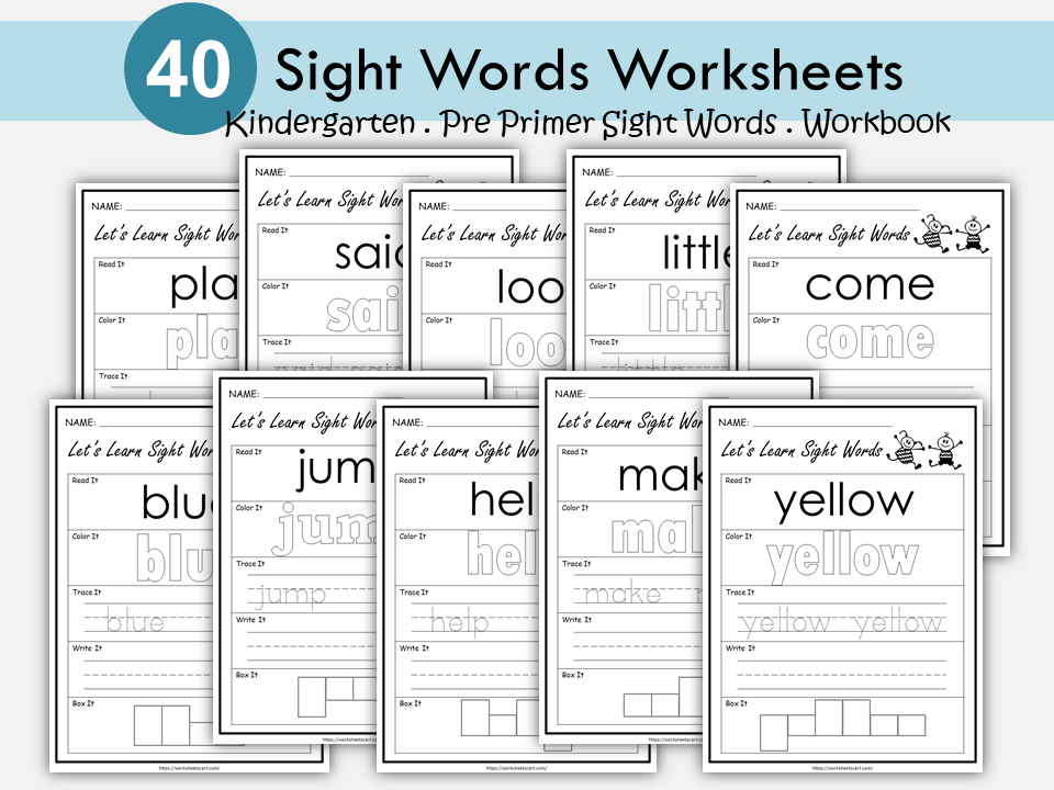 Sight Word Worksheet for Preschool, Dolch Pre Primer 40 Sight Words, Sight Words Bundle, Preschool Printable, Kindergarten, Educational, WWF201