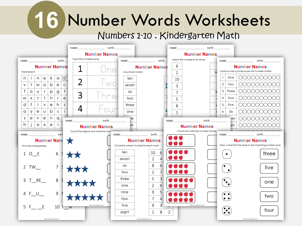 Number Tracing Worksheets 0-10 for Preschool & Kindergarten, Number Words Handwriting Practice Printable, Early Math Skills, PDF Download, WWF203