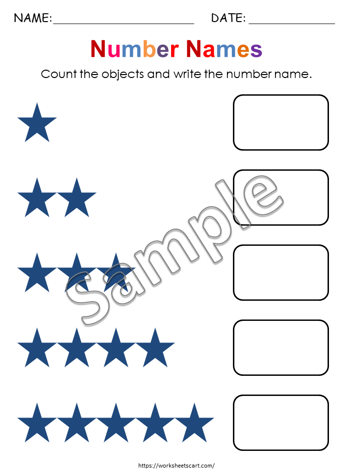 Number Names Worksheets – Counting & Number Word Activities for Preschool and Kindergarten, WWF203