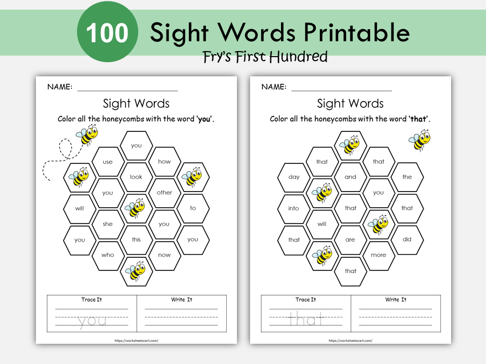 Sight Words Worksheets, Kindergarten-1st Grade Handwriting and Spelling Activity, Fry 1st Hundred Sight Words Activities, Learn to Read, WWF205