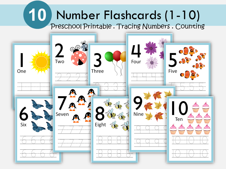 Numbers Flash Cards, Preschool Counting Flashcards, Tracing Numbers, Number Cards 1-10, Montessori Flash Cards, Learning Number Formations, WWF207