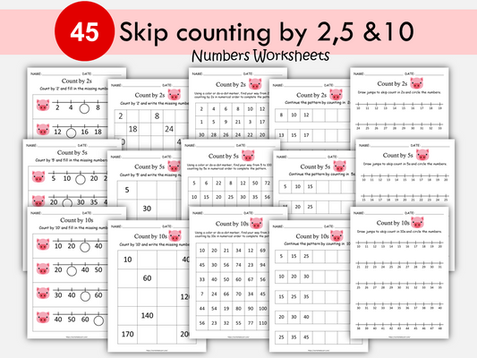 45 Skip Counting Worksheets Printable by 2, 5 and 10 | Math Practice for Kids, WWF208