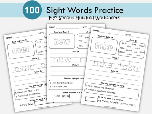 Fry Second Hundred Sight Word Worksheets | Read Trace Write Find Highlight | Printable Sight Word Practice for Kids| Literacy Center, WWF211