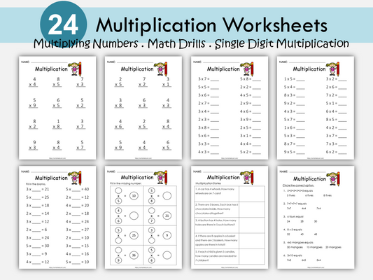224 Multiplication Concept Worksheets, Printable Multiplying Practice Sheets, Numbers 1-10, 1st-4th Grade Math, Multiplication Facts, PDF, WWF219