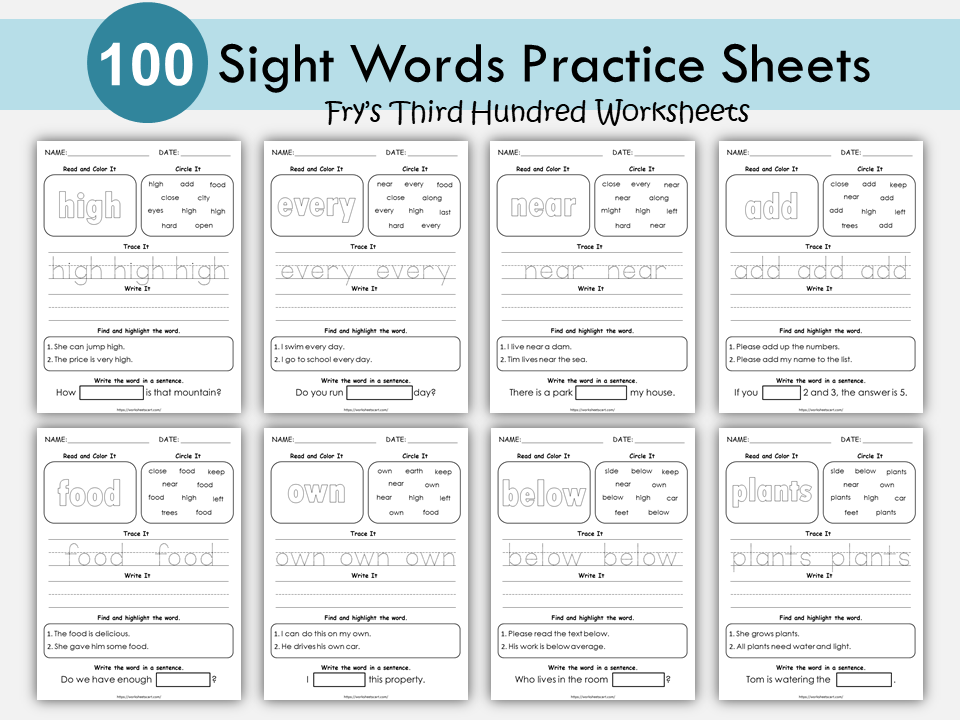 Sight Word Worksheets, Sight Words Printable, Fry Third Hundred Workbook, Learn to Read, Kindergarten Sight Words, Phonics Book, Grade 1,2,3, WWF220