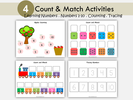 Numbers Counting Worksheets, Numbers 1-10, Number Busy Book Pages, Learning Activities for Toddlers, Matching Game, Homeschool, PDF Download, WWF224