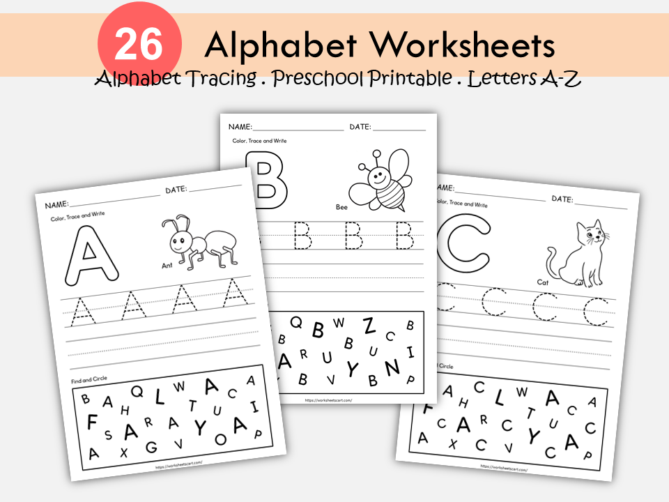 Alphabet Tracing Worksheets for Kids, Printable Letter Tracing Workbook, Handwriting Practice, Kindergarten Preschool, Homeschool Montessori, WWF225