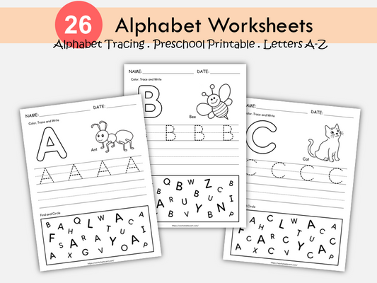 Alphabet Tracing Worksheets Printable for Pre-K Preschool Kindergarten, ABC Tracing Book, Alphabet Activity, Letter Handwriting Practice, WWF225