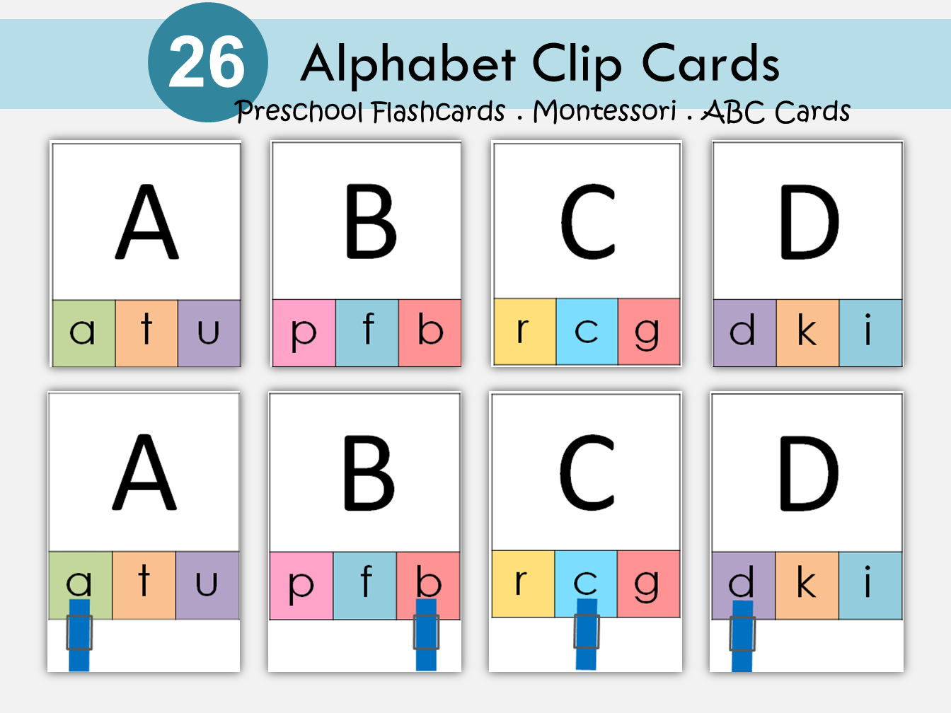 Alphabet Cards Preschool, Alphabet Flashcards Sounds, Alphabet Clip Card, Uppercase and Lowercase Letters Flashcards, Toddlers Activity, WWF230
