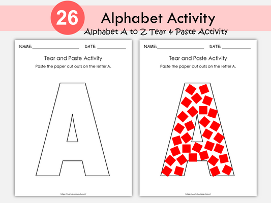 Alphabet Tear and Paste Worksheets | Fine Motor Alphabet Activity | A to Z Letter Craft Printable for Preschool & Kindergarten, WWF232