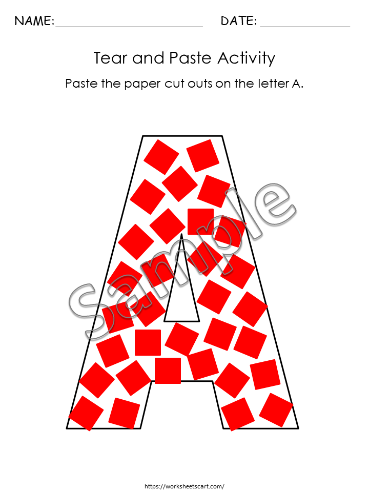 Alphabet Tear and Paste Worksheets | Fine Motor Alphabet Activity | A to Z Letter Craft Printable for Preschool & Kindergarten, WWF232