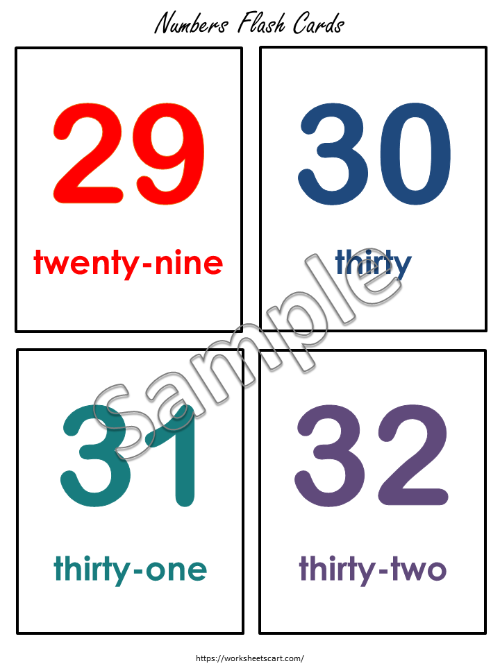 Printable Number Flash Cards 1–50 with Colorful Numbers & Number Names, WWF239