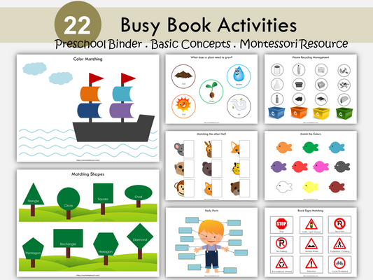 Busy Book Printable, Toddler First Learning Binder, Fun Quiet Book for Kids, Homeschool, Busy Books Pages, Montessori, Digital Download, WWF240