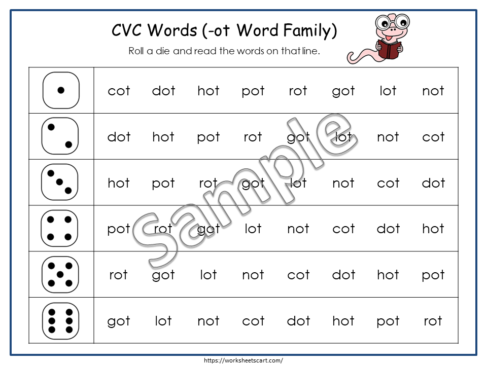 Roll and Read CVC Words Printable – Short Vowel Phonics Game for Early Readers, WWF243