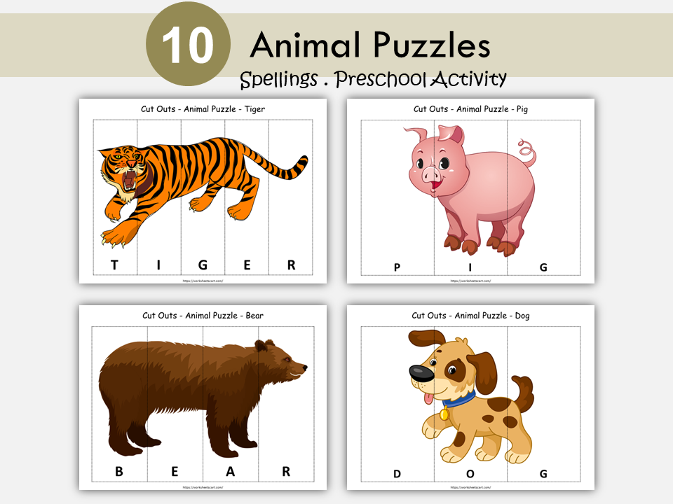 Toddler Animal Puzzle, Busy Book Pages Printable, Preschool Worksheets, Learn to Read Animal Names, Busy Binder, Toddlers Activities, WWF245
