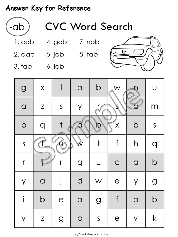 CVC Word Search Worksheets – Phonics Printables for Preschool & Kindergarten, WWF246