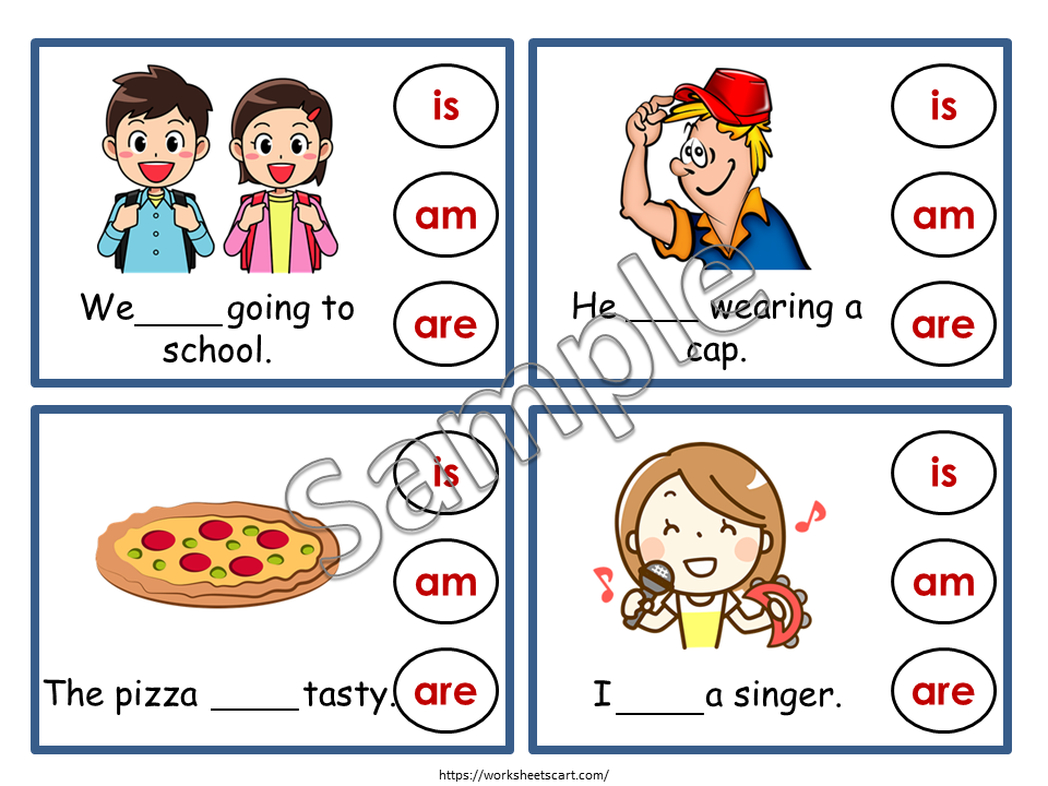 To Be Verb Grammar Task Cards Printable | Is Am Are Linking Verbs, WWF247