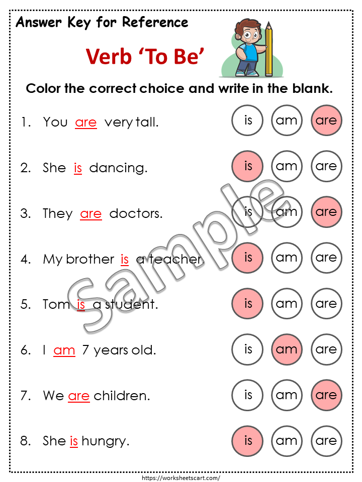 Verb To Be Worksheets Printable | Is, Am, Are Grammar Practice for Kids, WWF248