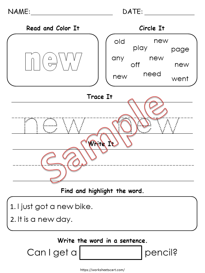 300 Sight Words Worksheets, Kindergarten-1st Grade Handwriting and Spelling Activity, Sight Words, Learn to Read, Fry 1, 2, and 3 Hundred, WWF254