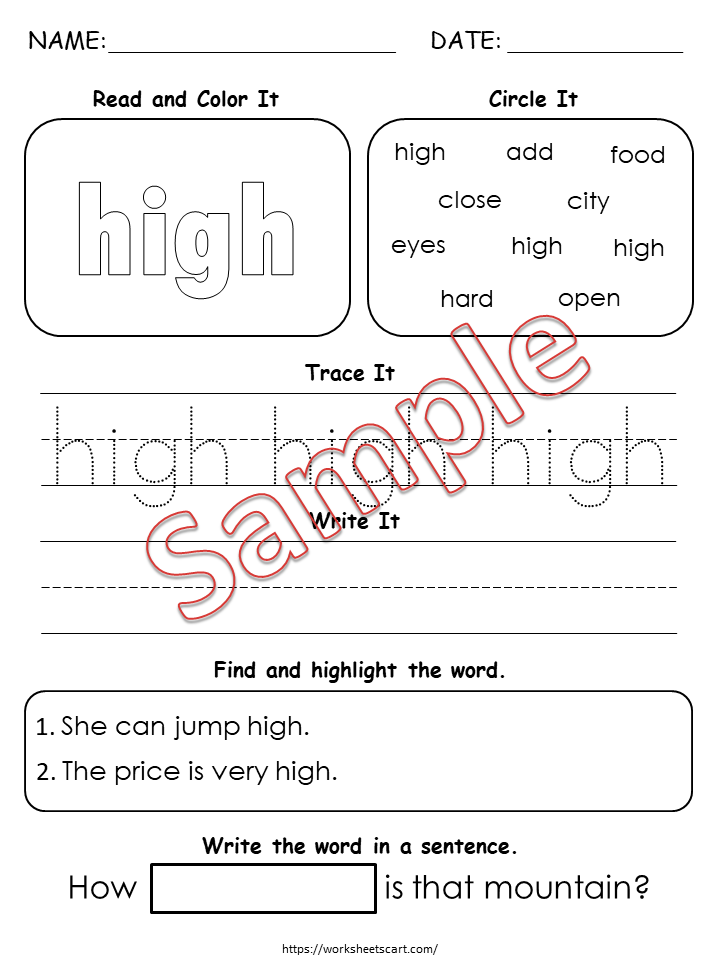 300 Sight Words Worksheets, Kindergarten-1st Grade Handwriting and Spelling Activity, Sight Words, Learn to Read, Fry 1, 2, and 3 Hundred, WWF254