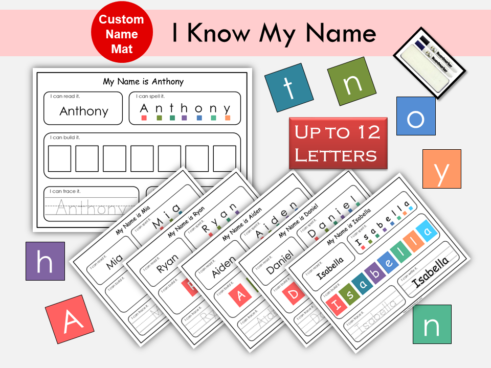 Dry Erase Name Tracing Practice Mat for Preschool, Kindergarten, Homeschool, Busy Book, Montessori Activity to Learn to Spell and Write Name, WWF255
