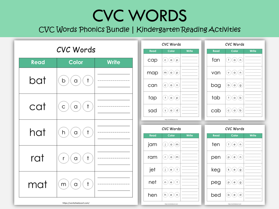 CVC Words Phonics Bundle Printable | 110 Kindergarten Reading Activities, Short Vowel Worksheets & Word Family Games, WWF256