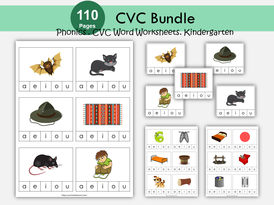 CVC Words, CVC Worksheets, CVC Flashcards, Objects, Word Builder, Word List for Kids, Word Families, Tracing, Phonics Builder, Kindergarten, WWF256