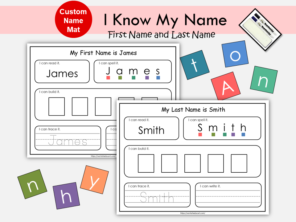 Name Mat, I Know My Name, Custom Name Tracing Sheets, First & Last Name Worksheets, Dry Erase Name Mats, Preschool Printable, Educational, WWF258