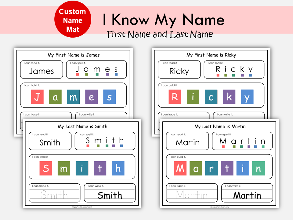 Name Mat, I Know My Name, Custom Name Tracing Sheets, First & Last Name Worksheets, Dry Erase Name Mats, Preschool Printable, Educational, WWF258