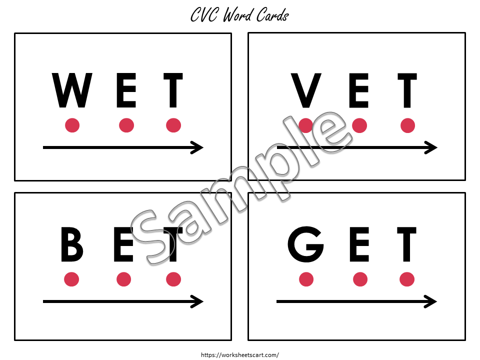 180 CVC Word Flashcards Printable | Phonics Blending Cards | Uppercase Dot & Arrow Reading Direction | Kindergarten Preschool Early Literacy, WWF260