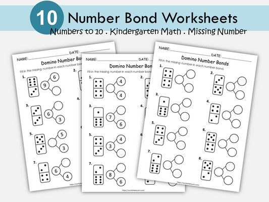 Domino Number Bond Worksheets Printable | Addition Practice | Math Activities for Kindergarten | Number Bonds to 10 Practice Sheets PDF, WWF261