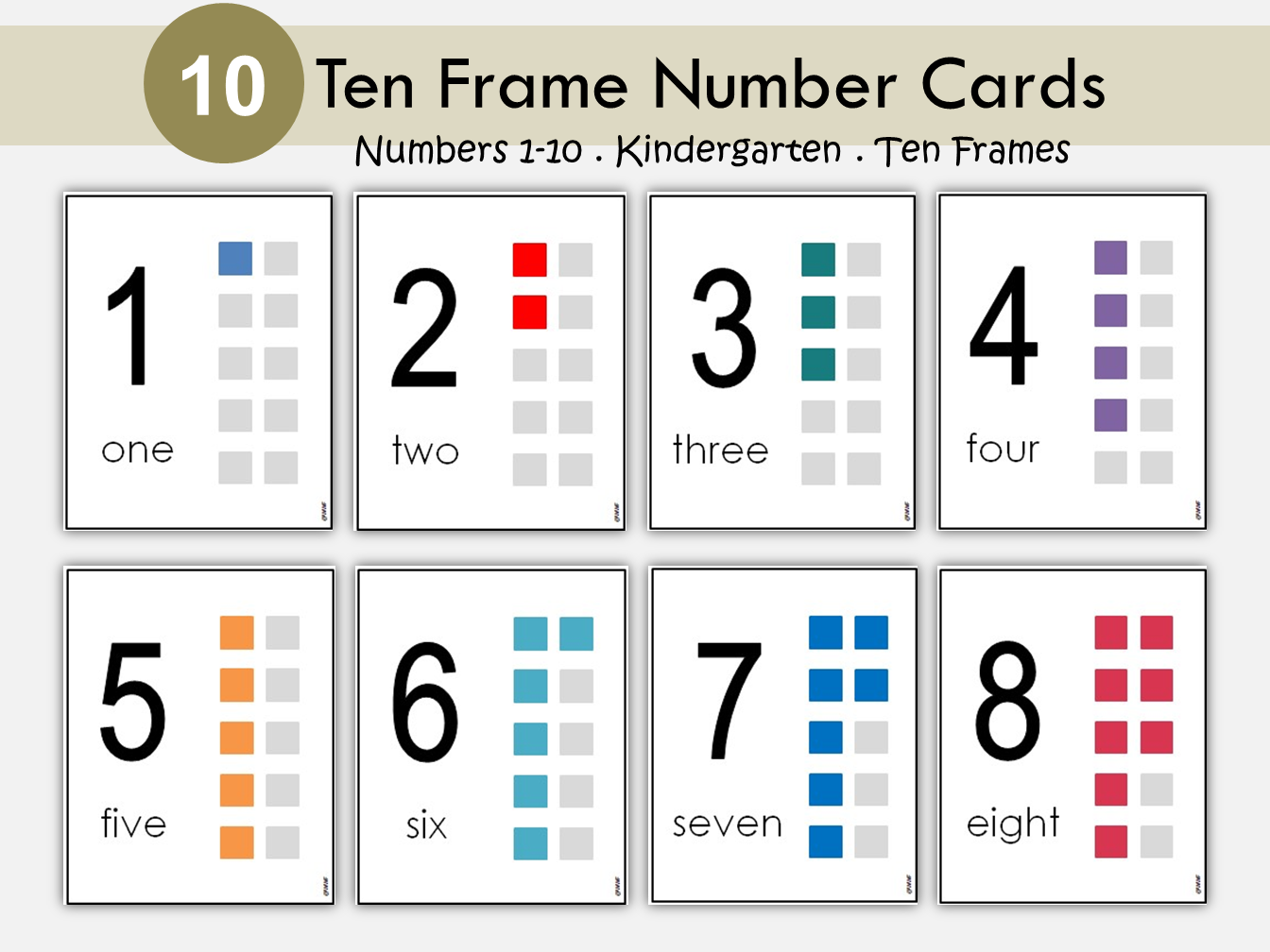 Ten Frame Number Cards, Number Flashcards, Numbers 1-10, Preschool Math, Preschool Printable, Number Sense, Ten Frames, Educational, WWF263