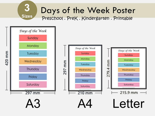 Days of the Week Printable Poster, Montessori Education Poster, Learn to Read, Spelling, Toddlers Homeschool Resource, Nursery Classroom Art, WWF266