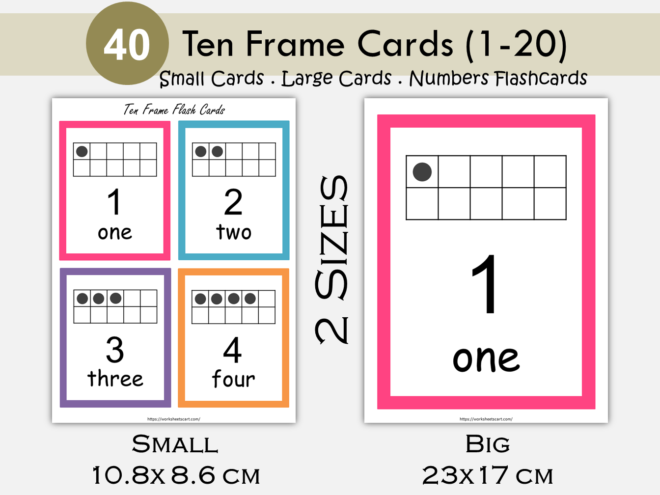 Ten Frame Number Flashcards 1-20 | Classroom Math Posters & Flashcards | Number Word, Numeral, Ten Frame | Preschool Kindergarten Printable, WWF268