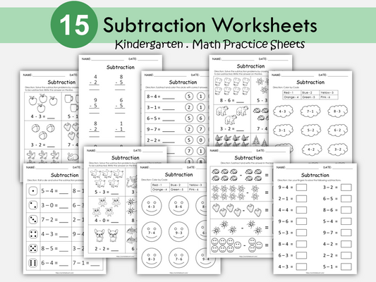 15 Subtraction Fill in the Blanks Worksheets Printable Missing Number Kindergarten Math Practice Basic Subtraction with Pictures First Grade, WWF280