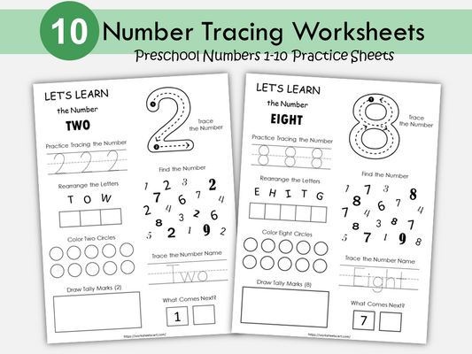 Number Worksheets for Kids | Numbers 1-10 Printable Activities | Preschool, Kindergarten | Early Math Learning | Homeschool Resource | PDF | WWF283