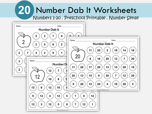 Number Dab It Worksheets 1-20 | Number Recognition Activity | Dot Marker Printables for Preschool and Kindergarten | Number Search PDF, WWF285