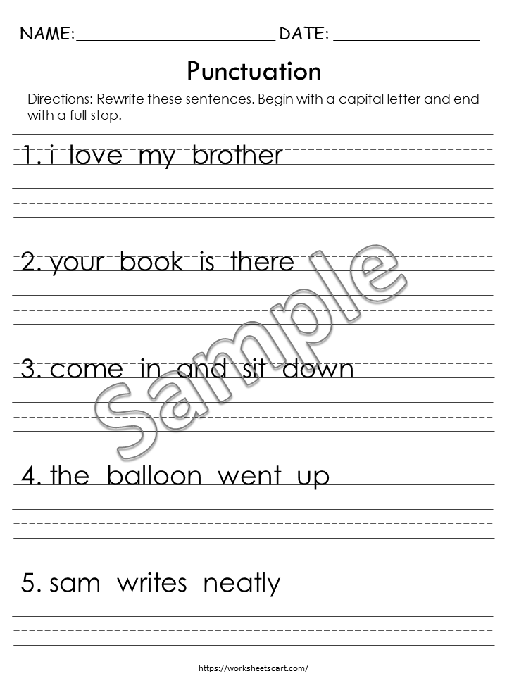 Capitalization and Ending Punctuation Worksheets | Grammar Printables, WWF286