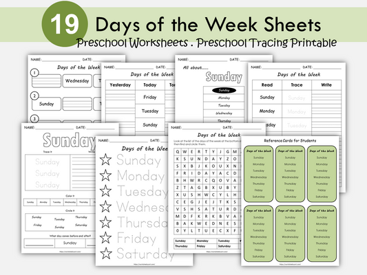 Days of the Week Worksheets for Kids | Printable Preschool & Kindergarten Activities | Days of the Week Learning Pack | PDF Download, WWF288