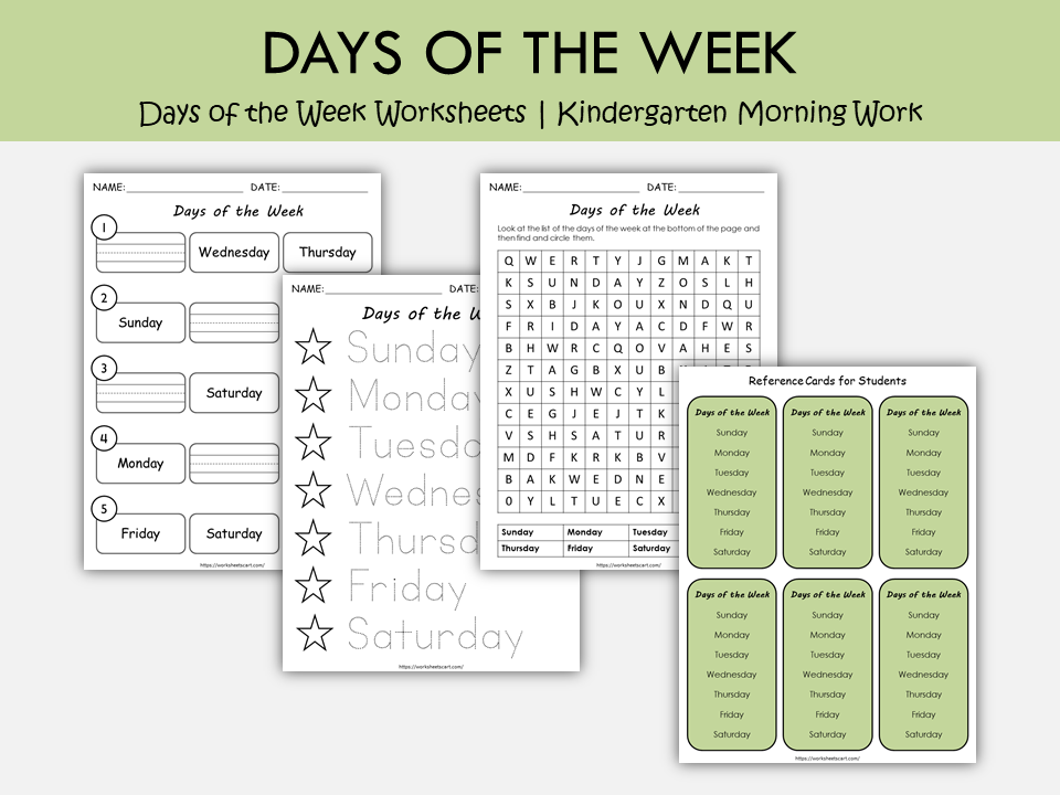 Days of the Week Worksheets Printable – Trace, Write & Sequence Activities for Preschool & Kindergarten, WWF288